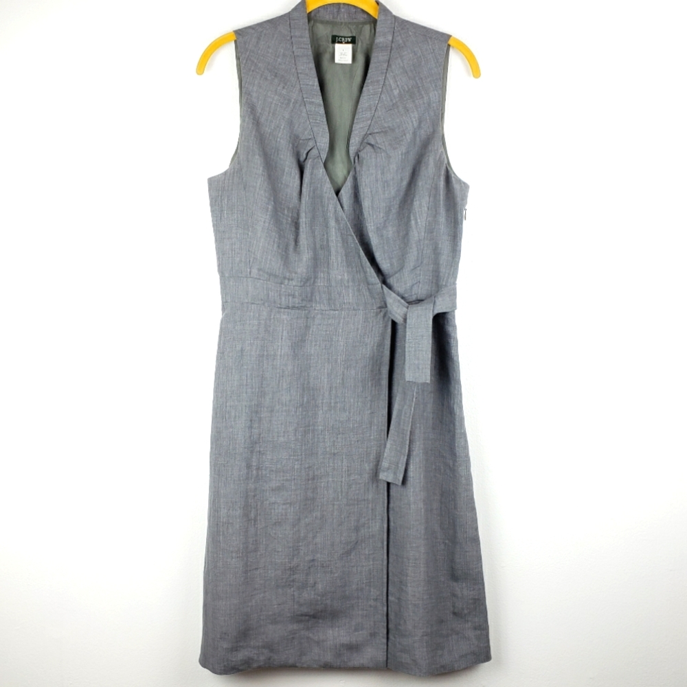 J. Crew Gray Linen Faux Wrap Dress